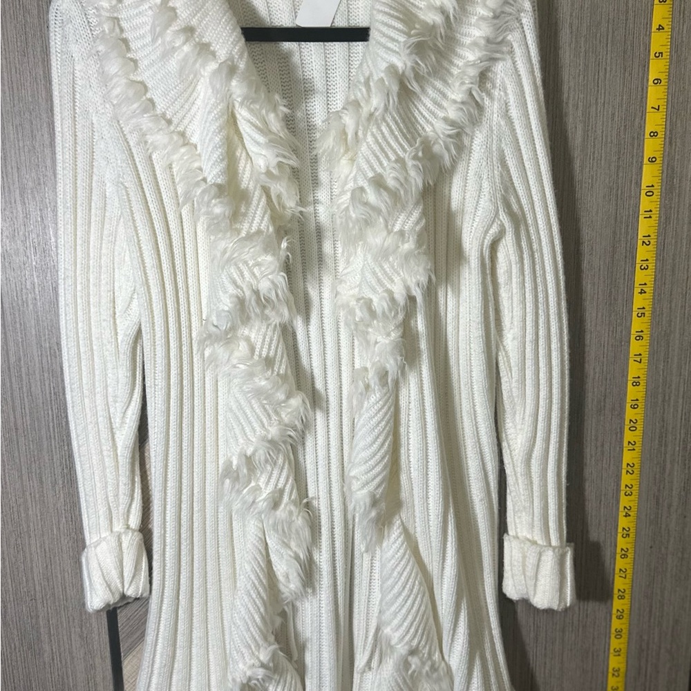Alfani Ivory Knit Cardigan with Faux Fur Accents